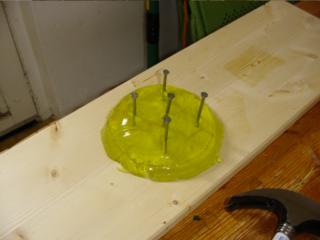 Jelly with five nails in it
